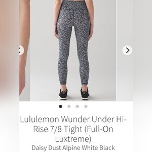 Lululemon Athletica Black and White Wunder Under Hi-Rise 7/8 Tight
